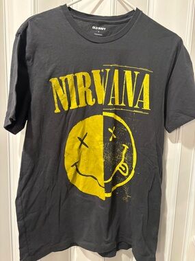 Old Navy Black Short-Sleeve Nirvana Graphic Tee with Yellow Print